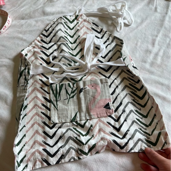 Flamingo gray and pink reversible girls pocketed apron. - Picture 2 of 12